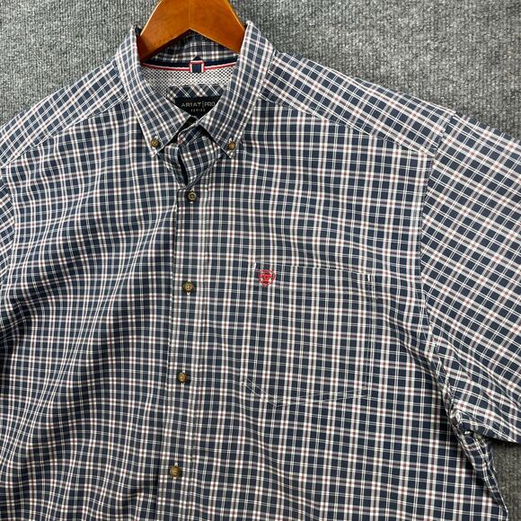 Ariat Pro Series Button Down Shirt Men's XL Blue/Red Plaid SS Western Cowboy - Picture 2 of 11
